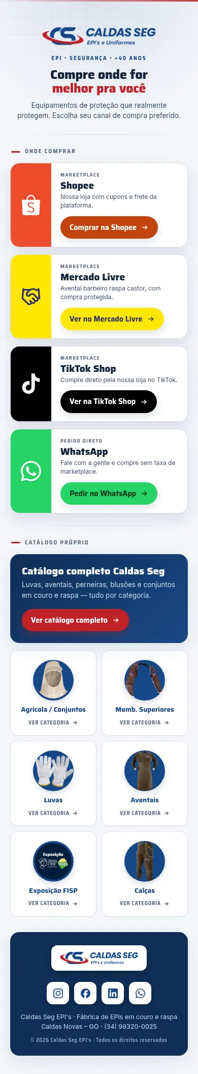 Prévia completa da página de links de Caldas