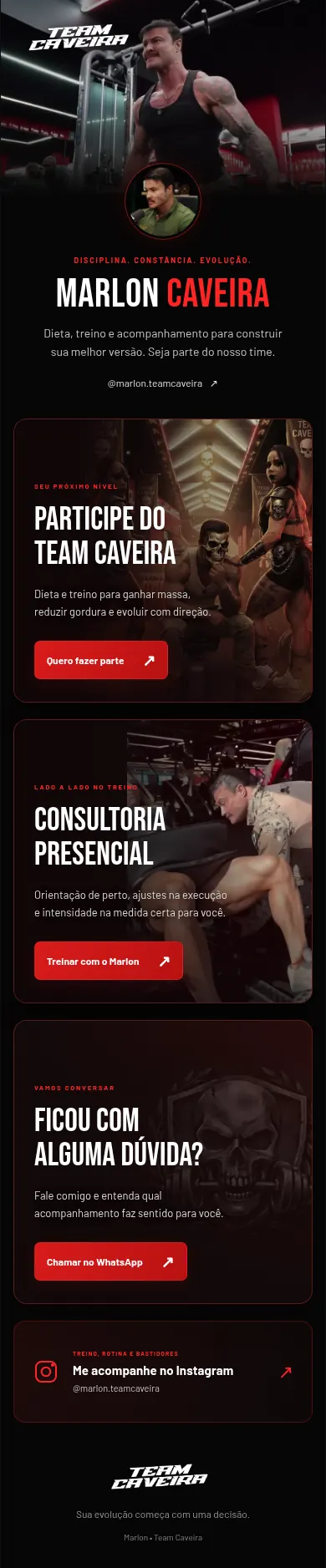 Prévia completa da página de links de Marlon Caveira