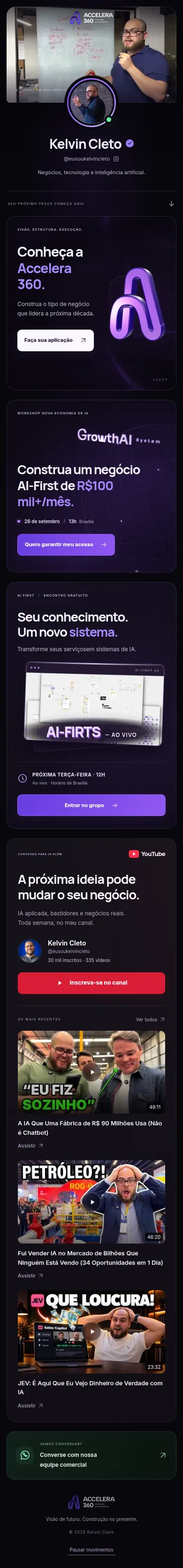 Prévia completa da página de links de Kelvin Cleto