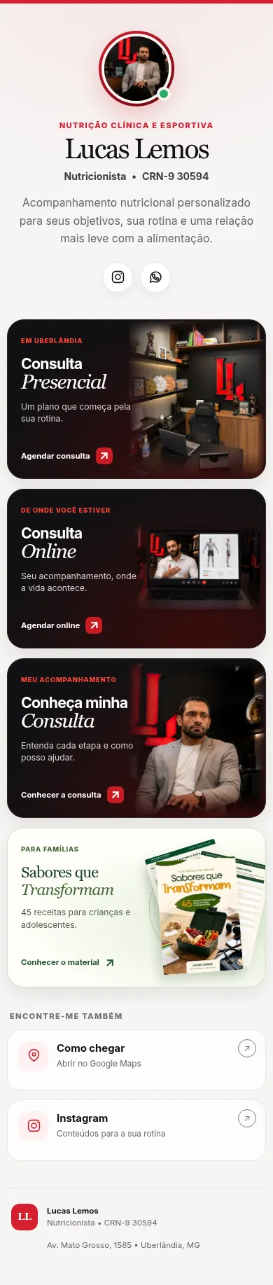 Prévia completa da página de links de Lucas Lemos